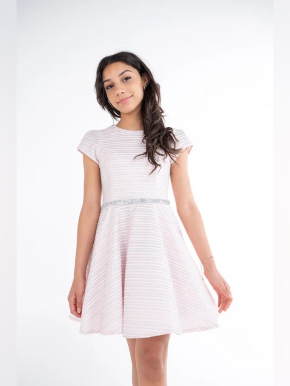 Zoe Ltd Pink and Silver Katie Striped glitter sparkle Girls' Dress